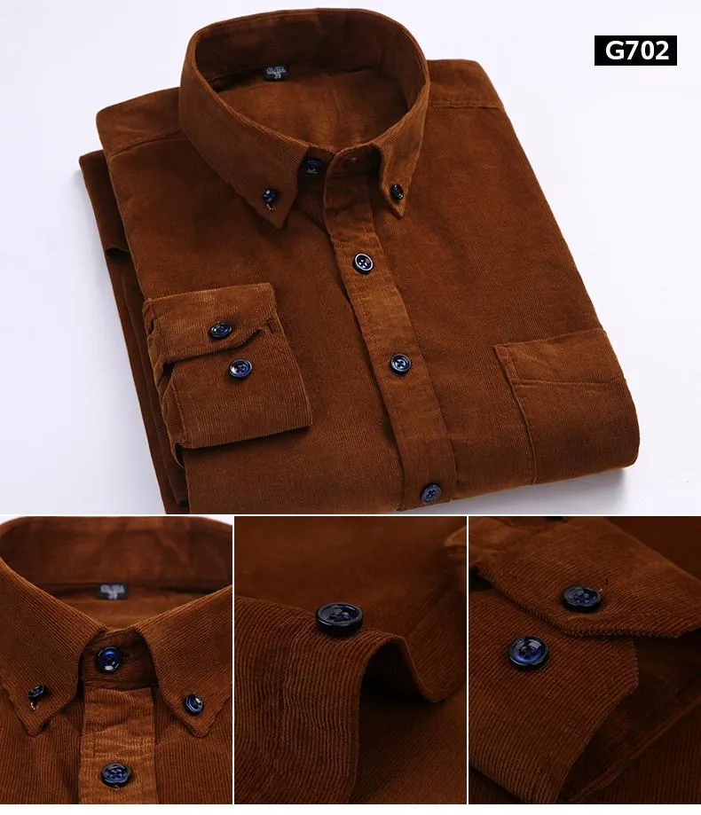 100% Cotton Corduroy Long Sleeve Button Collar Men’s Shirt in 6XL Size