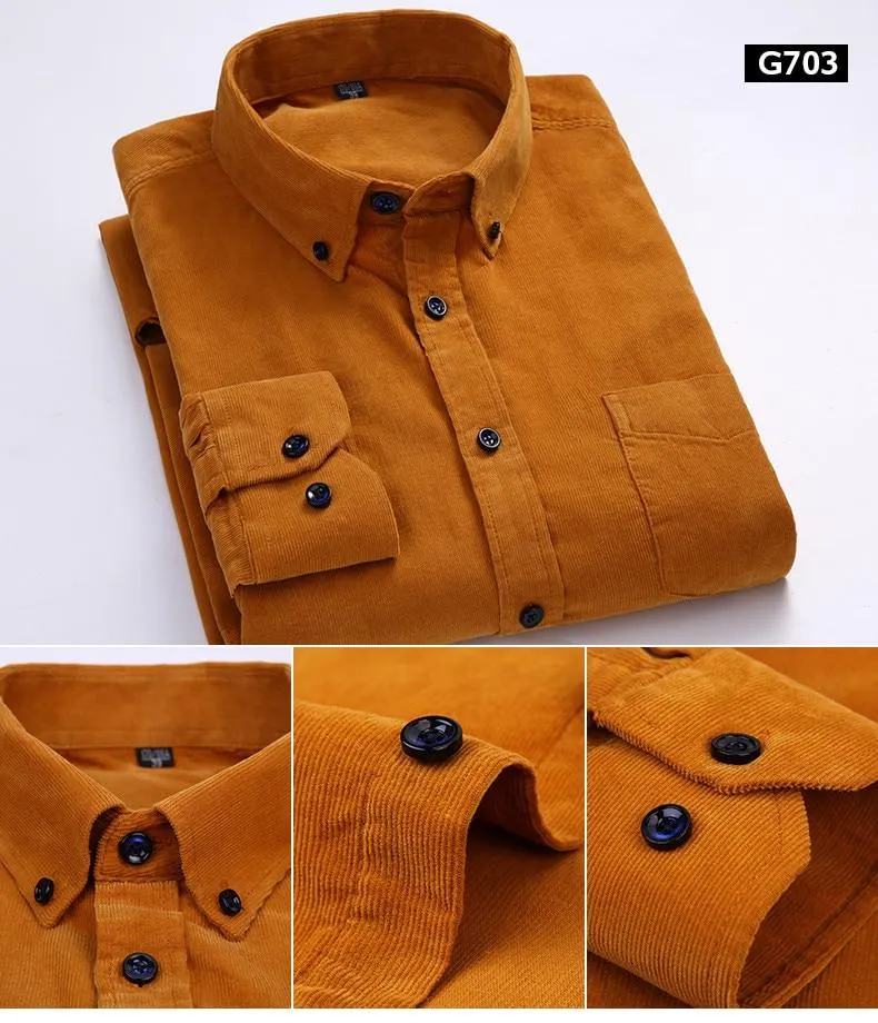 100% Cotton Corduroy Long Sleeve Button Collar Men’s Shirt in 6XL Size