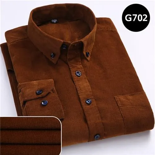 100% Cotton Corduroy Long Sleeve Button Collar Men’s Shirt in 6XL Size