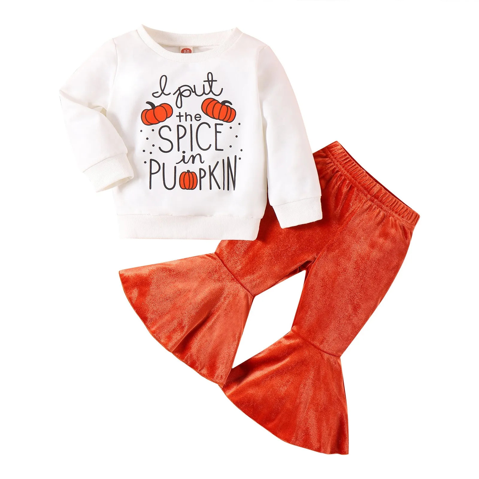 2 Pieces Set Baby Kid Girls Halloween Letters Print Tops And Solid Color Pants Wholesale 24011116