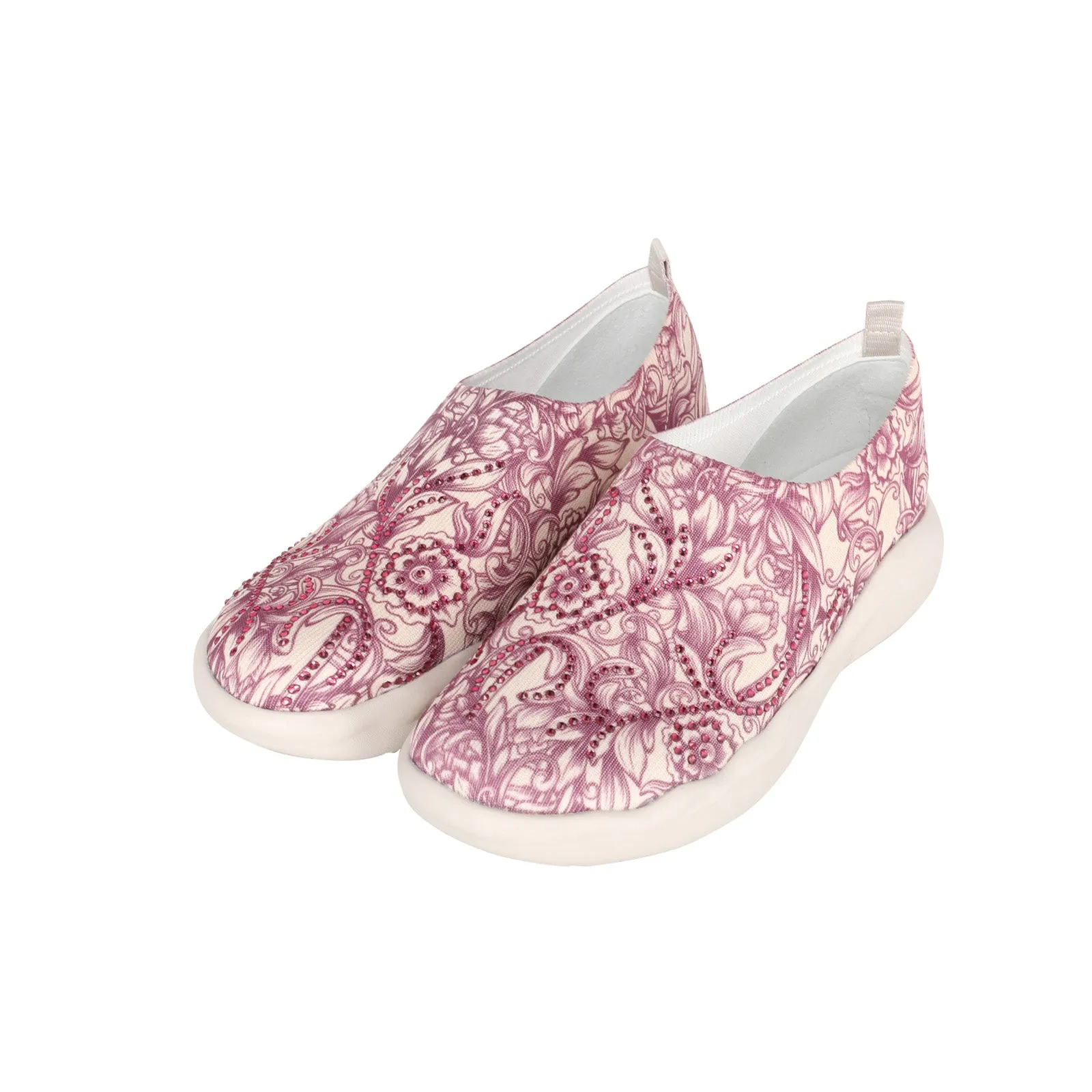 600-S009 Montana West Rhinestones Floral Slip On Sneaker  -  By Case (12 Pairs/Case)