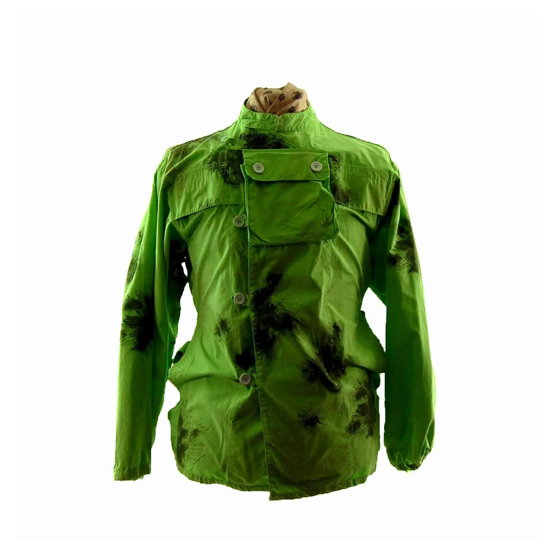 90s Military Tie Dye Bright Green Military Parka - L