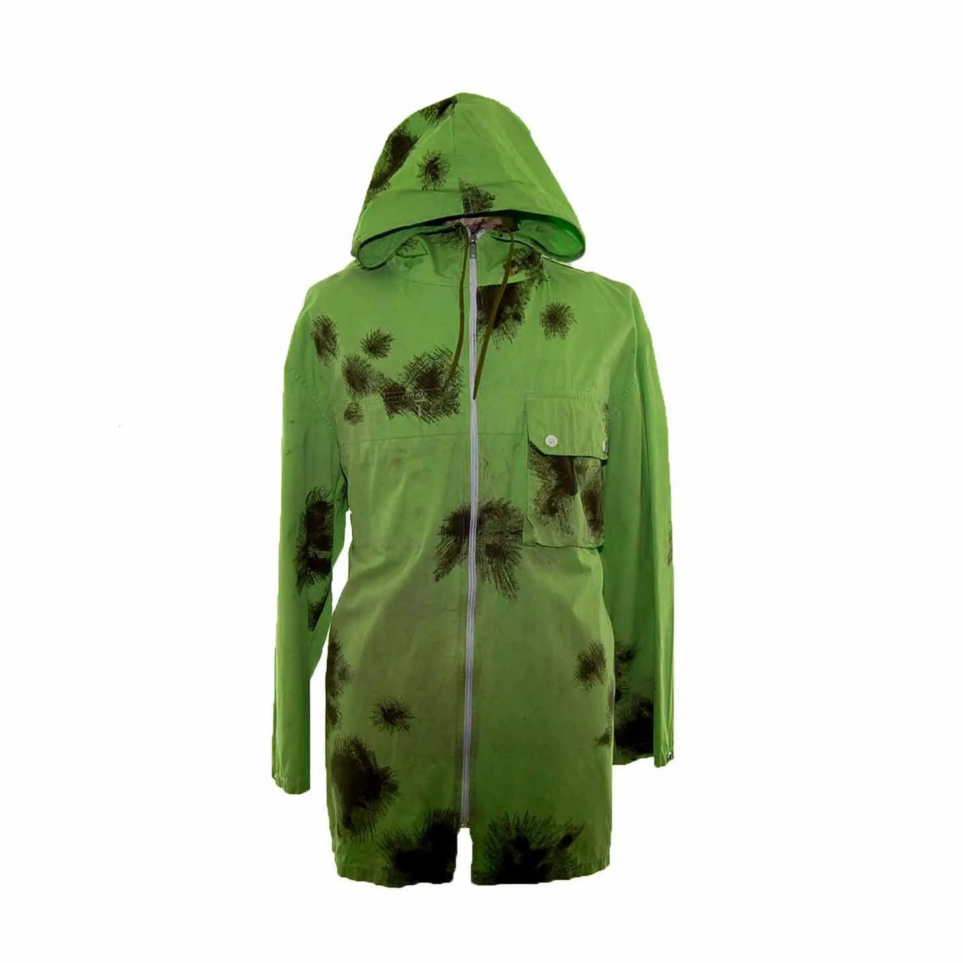 90s Tie Dye Bright Green Hooded Army Parka - XXXL