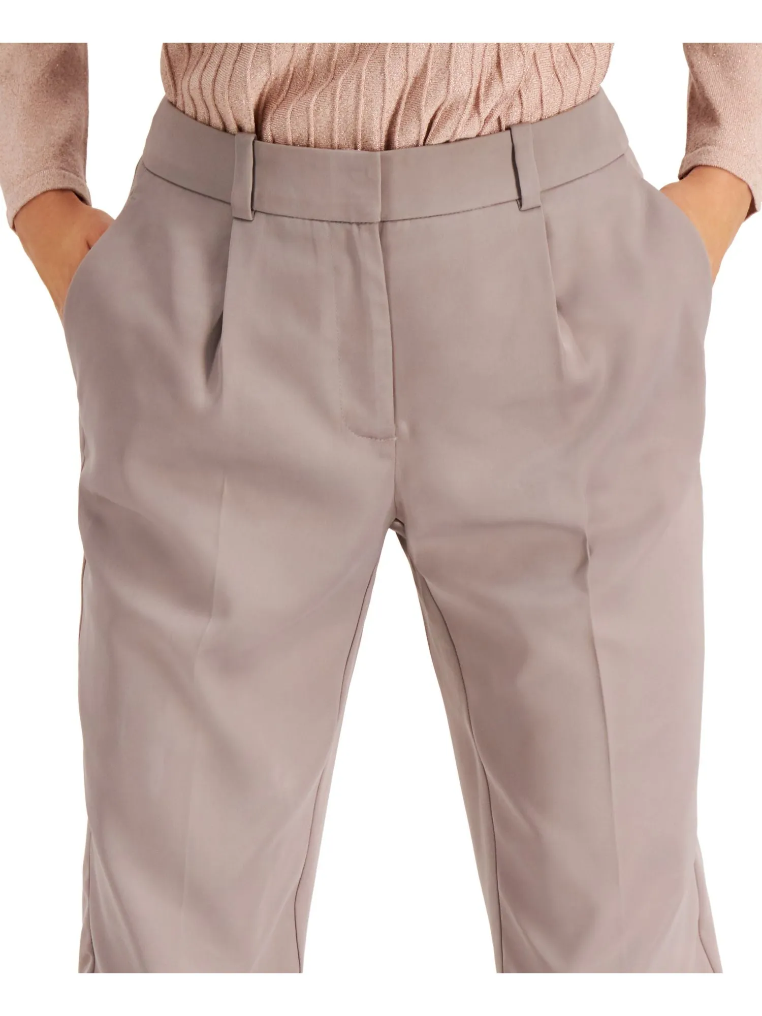 ALFANI Womens Beige Pleated Zippered Stay-put Slim Fit Wear To Work Pants