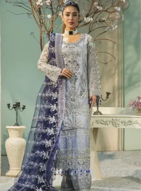 Areesha Embroidered Organza Unstitched 3 Piece Suit - ARE24EP 07 CADET GREY