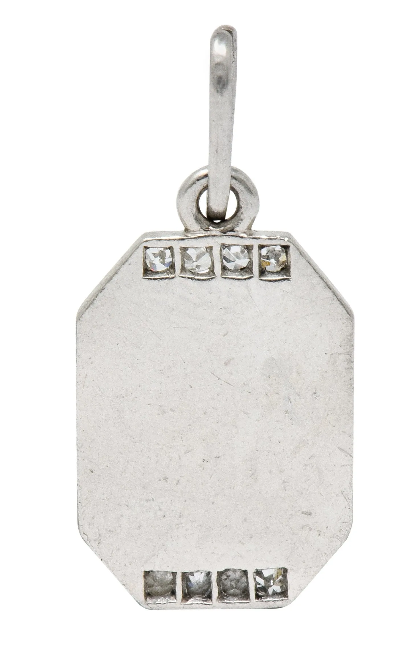 Art Deco French Enamel Diamond Platinum Qu Hier Que Demain Love Poem Charm