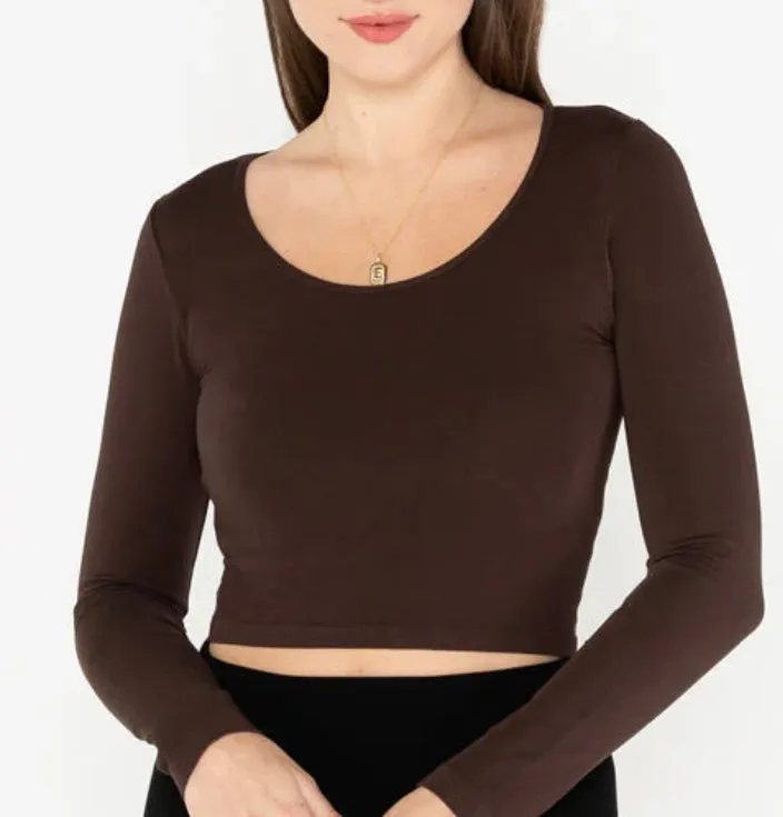 Bamboo Crop Scoop Neck  Long Sleeve C