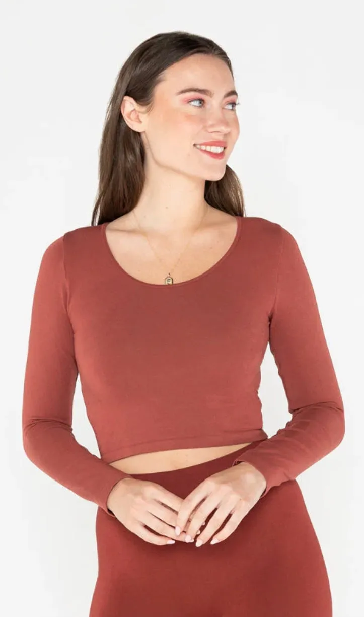 Bamboo Crop Scoop Neck  Long Sleeve C