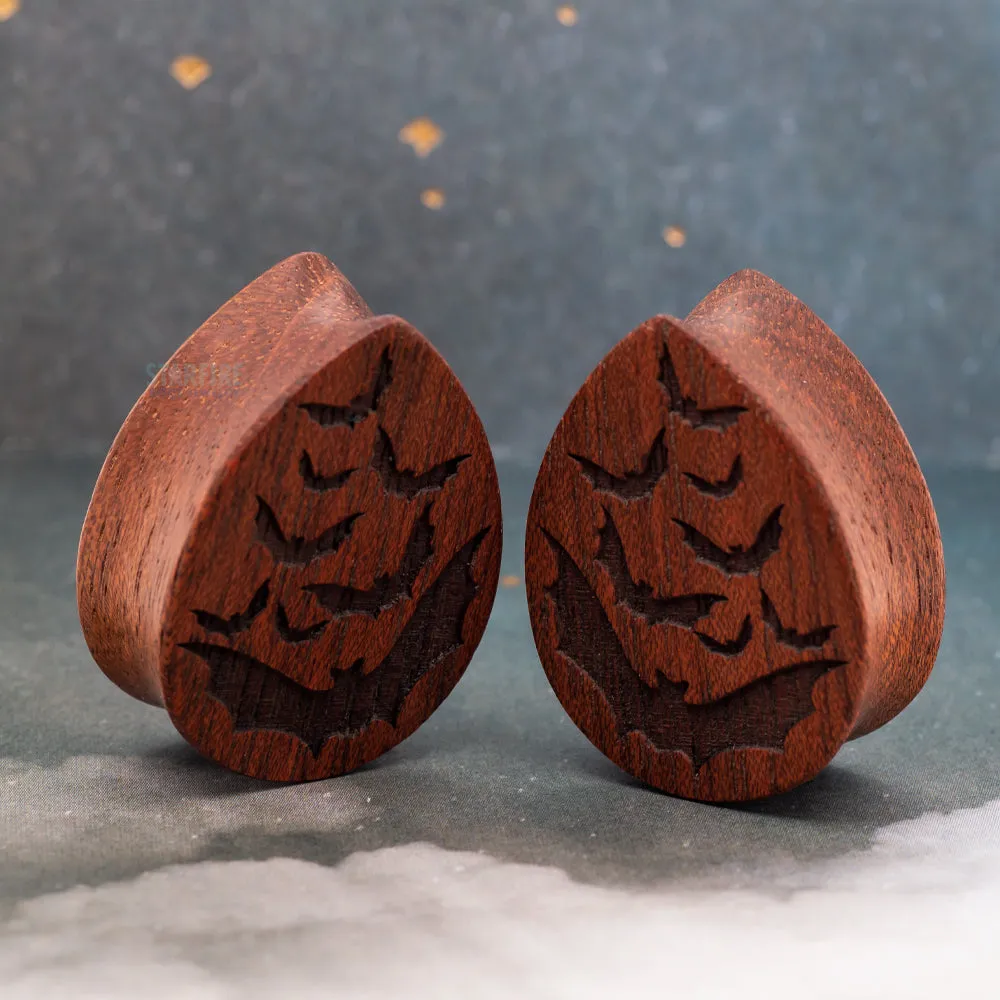 Bats Wood Teardrop Plugs