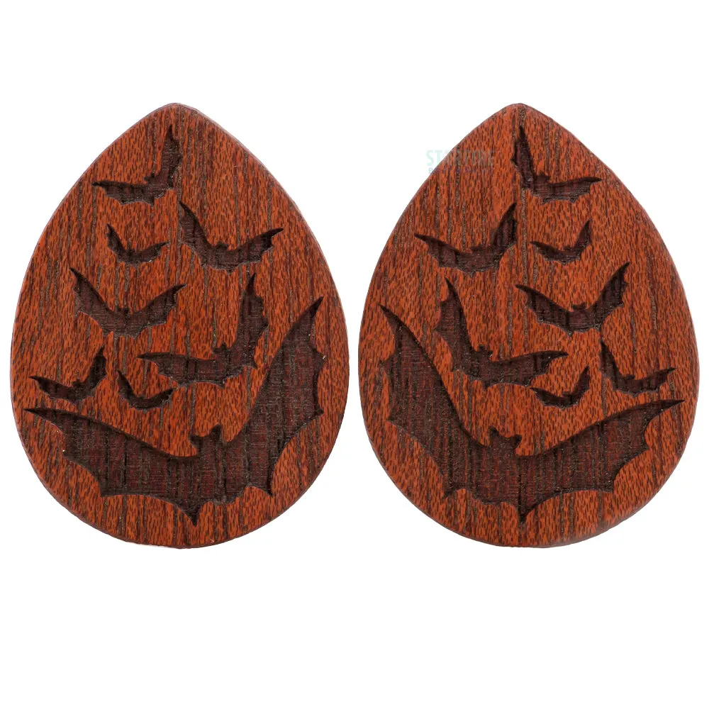 Bats Wood Teardrop Plugs