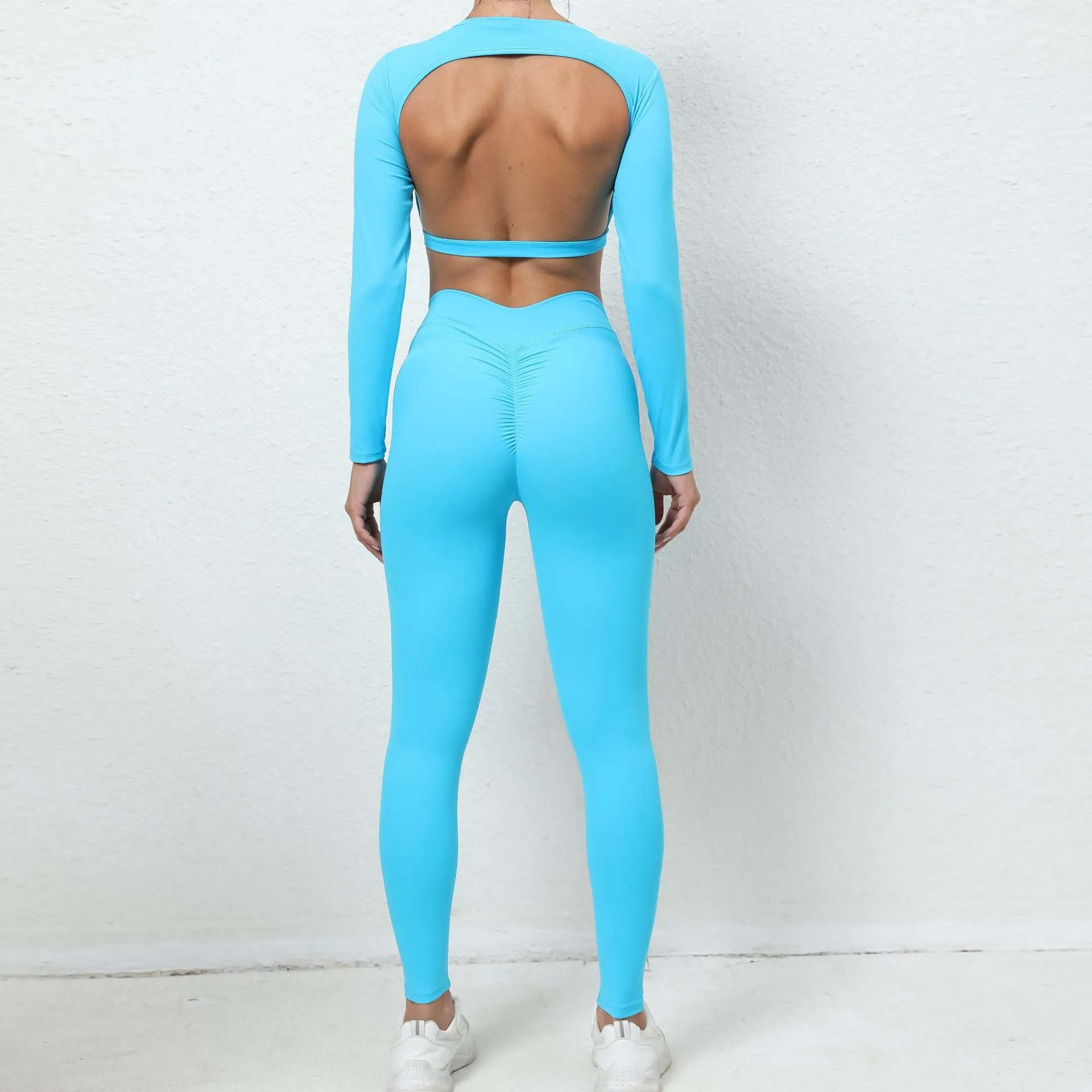 Big backless long-sleeved skintight quick-drying gym suit 5colors