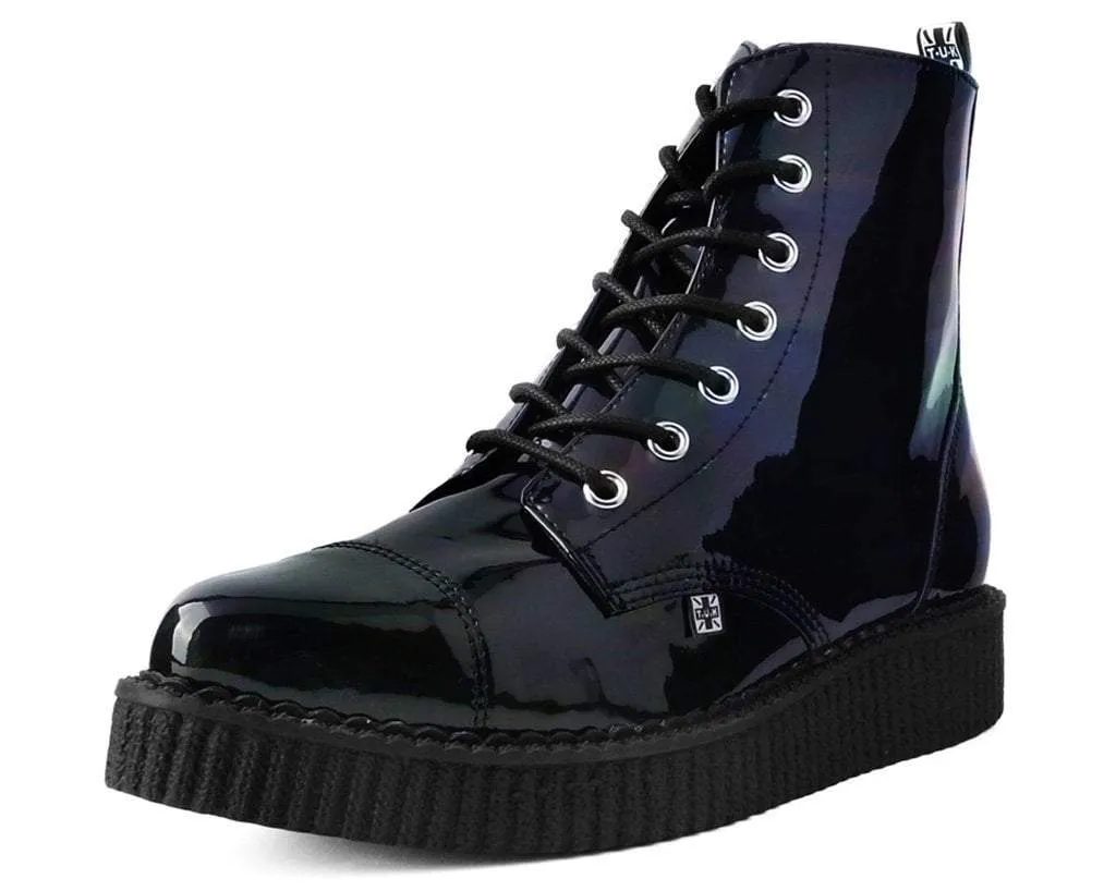 Black Hologram Pointed Lace Up Boot