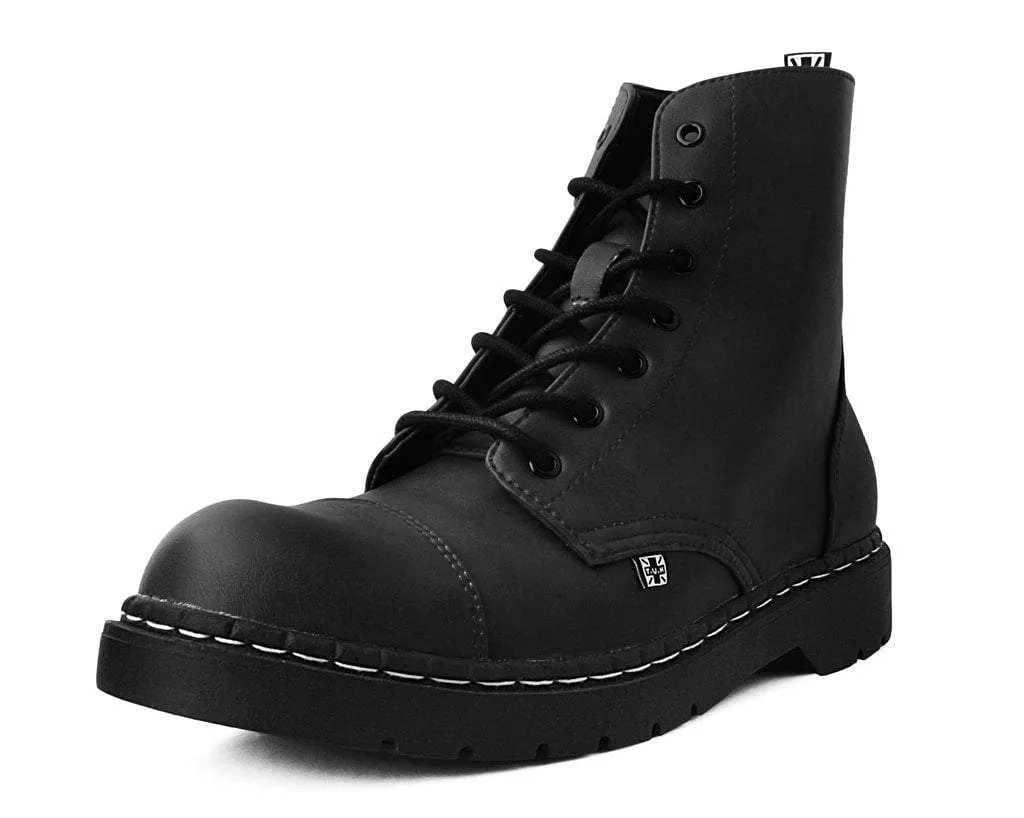 Black Waxy 7-Eye Capped Toe Boot