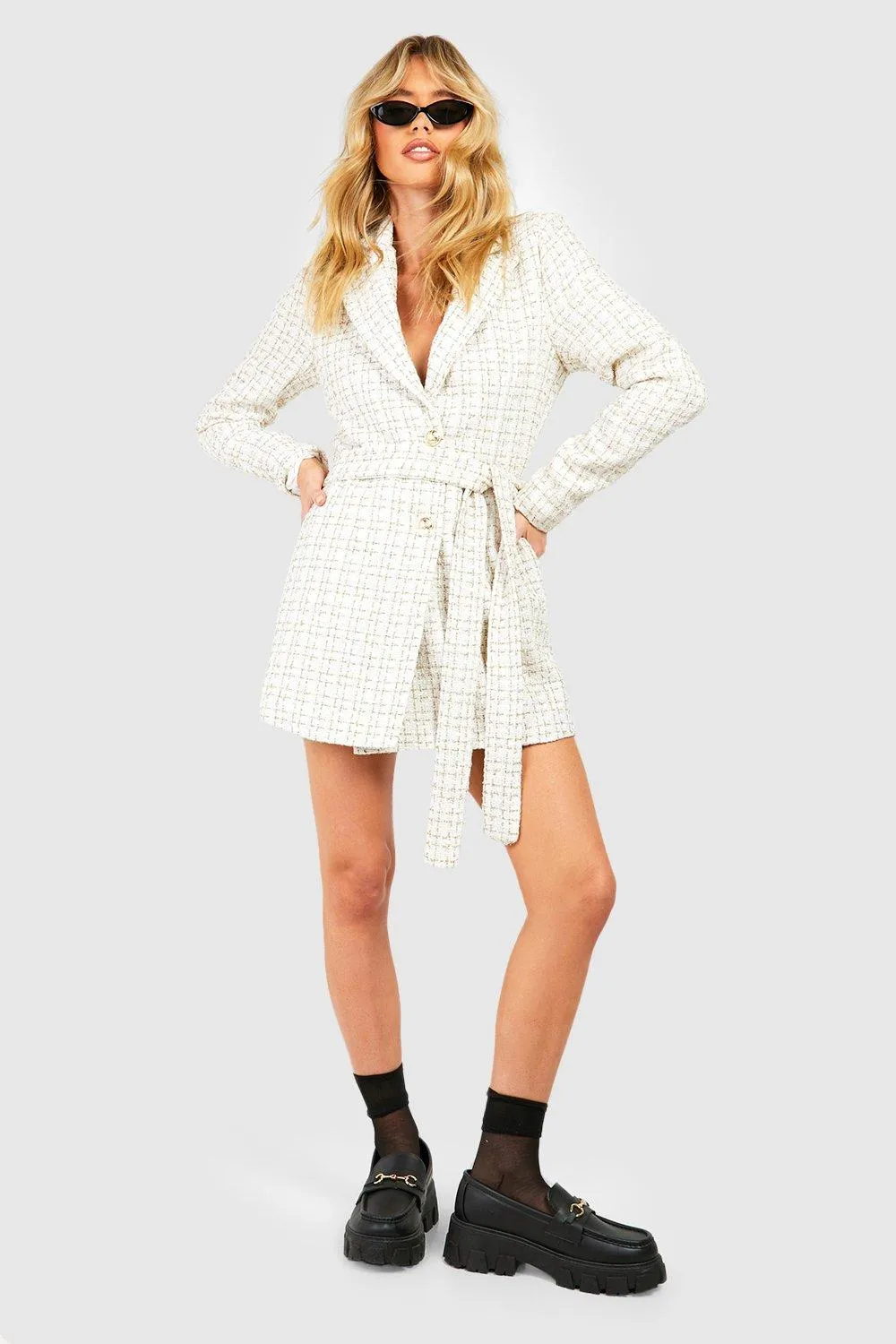 Boucle Belted Blazer Dress