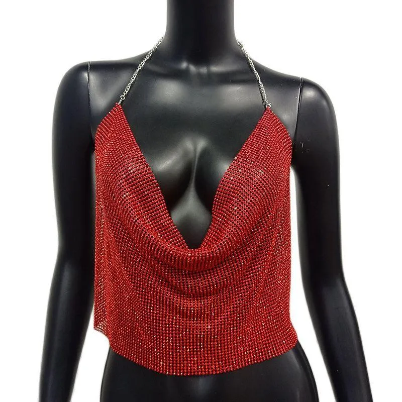 Brilliant Rhinestone Backless Party Crop Top