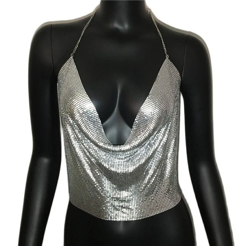 Brilliant Rhinestone Backless Party Crop Top