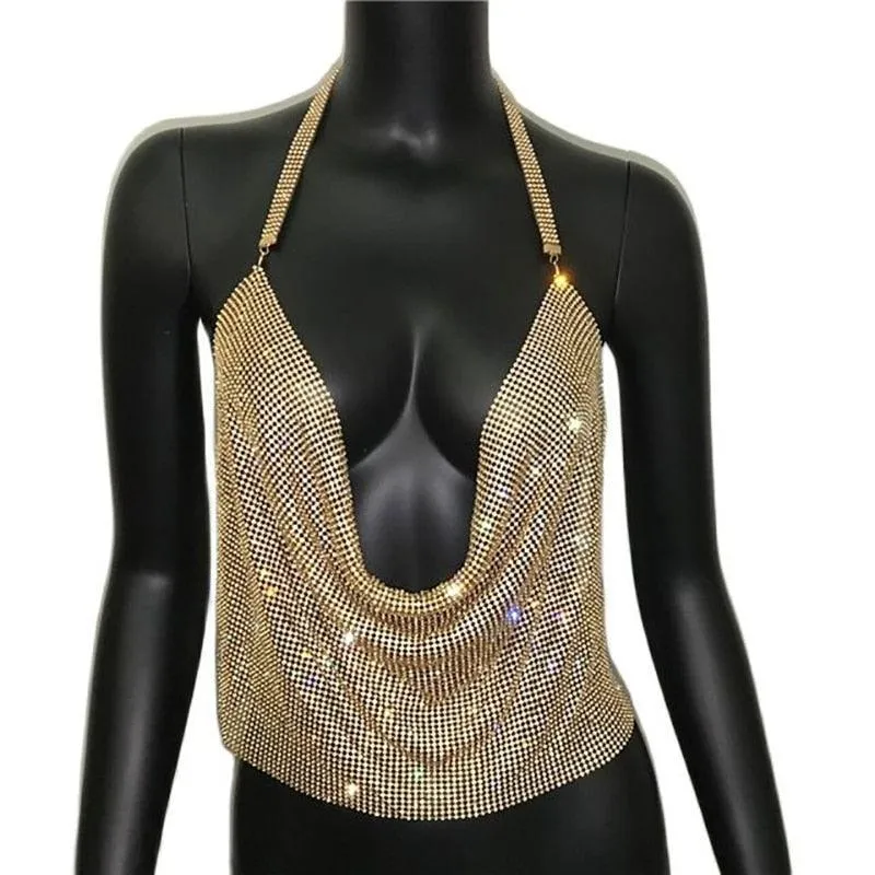 Brilliant Rhinestone Backless Party Crop Top