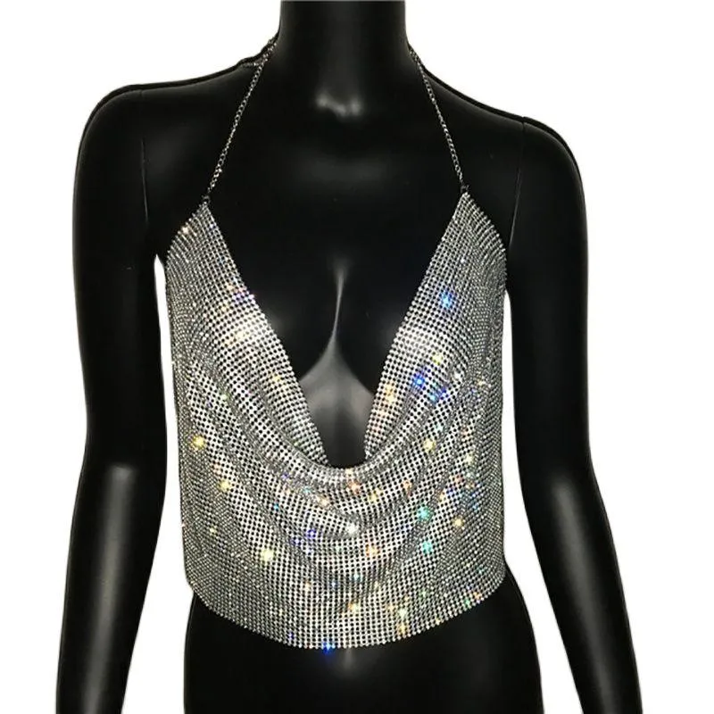 Brilliant Rhinestone Backless Party Crop Top