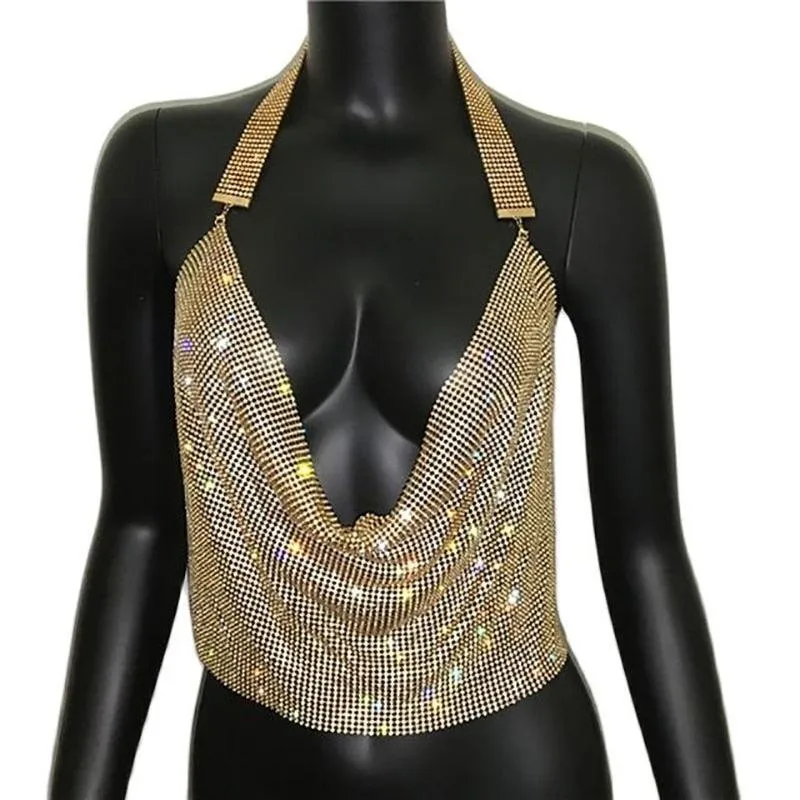 Brilliant Rhinestone Backless Party Crop Top