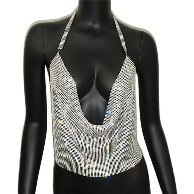 Brilliant Rhinestone Backless Party Crop Top