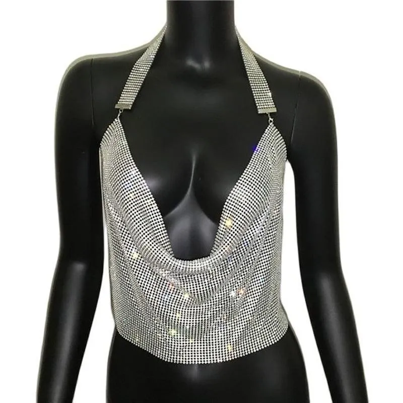 Brilliant Rhinestone Backless Party Crop Top