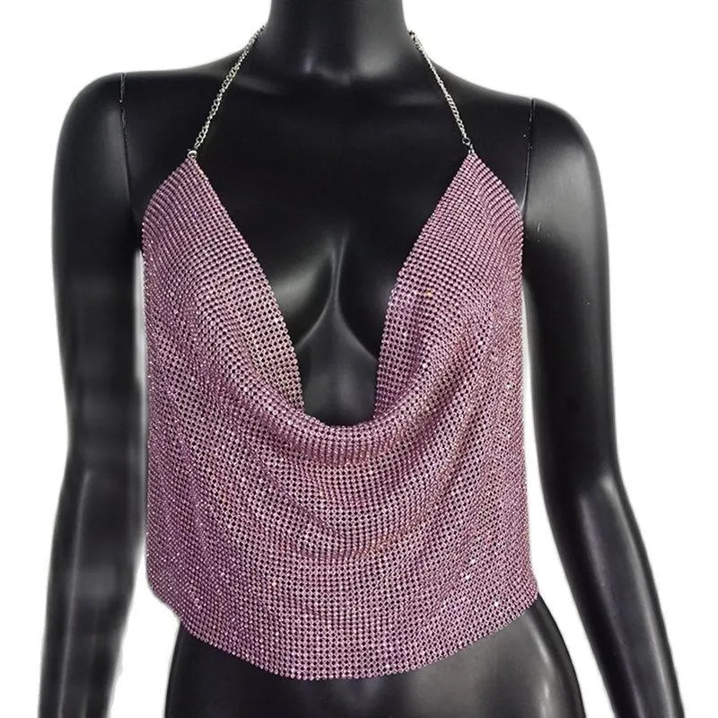 Brilliant Rhinestone Backless Party Crop Top