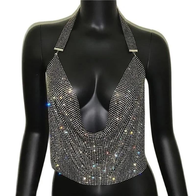 Brilliant Rhinestone Backless Party Crop Top