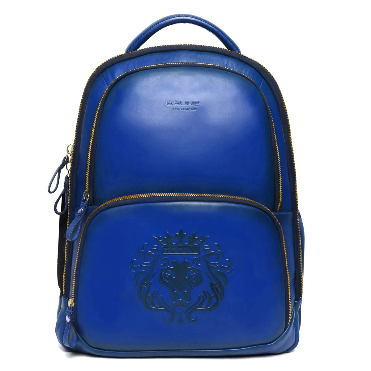 Brune X Bareskin Embossed Lion Blue Leather Backpack