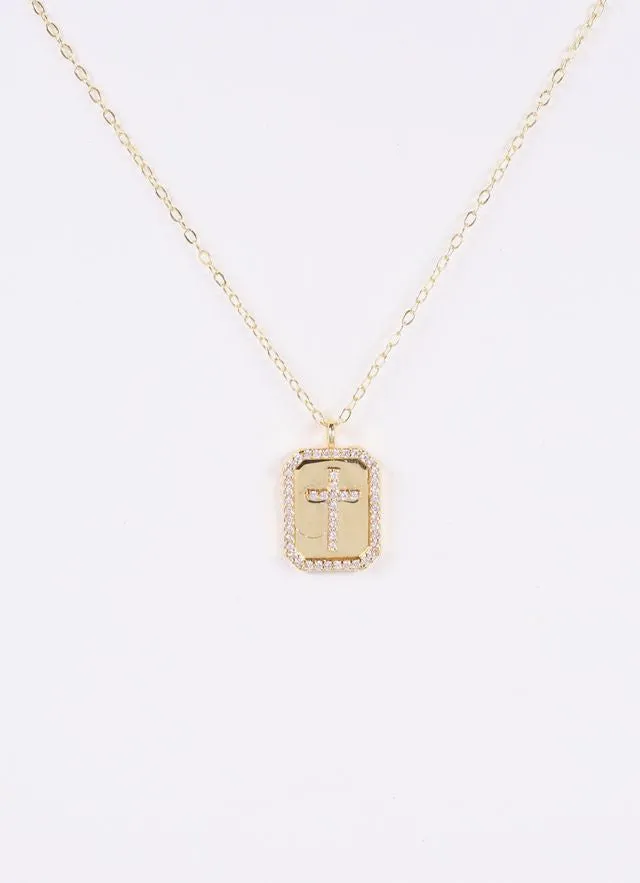 Captiva CZ Cross Plate Necklace GOLD