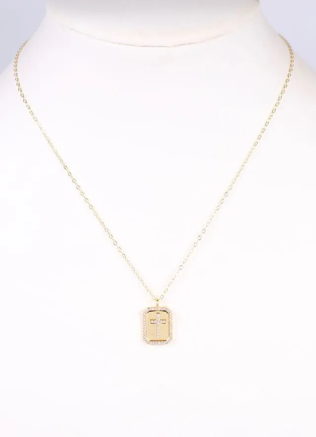 Captiva CZ Cross Plate Necklace GOLD