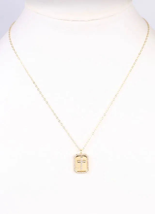 Captiva CZ Cross Plate Necklace GOLD