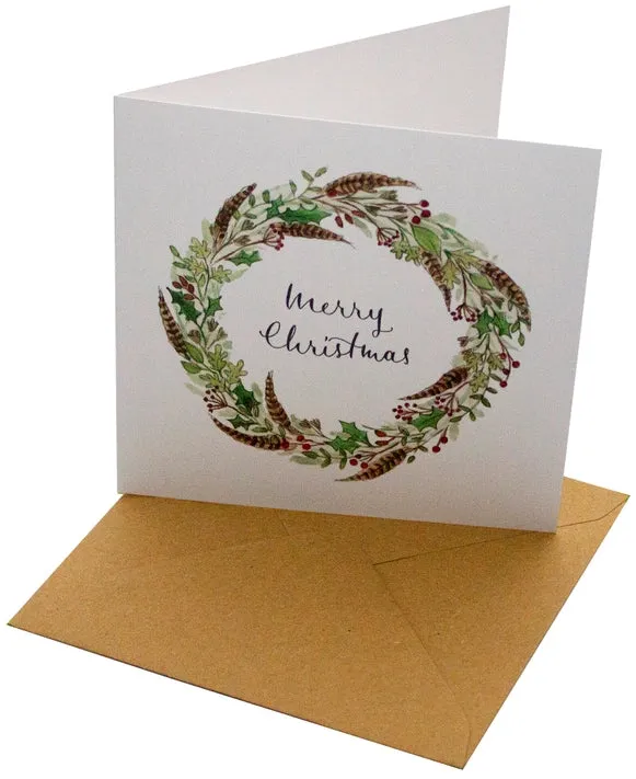 Christmas Feather Wreath Greeting Card