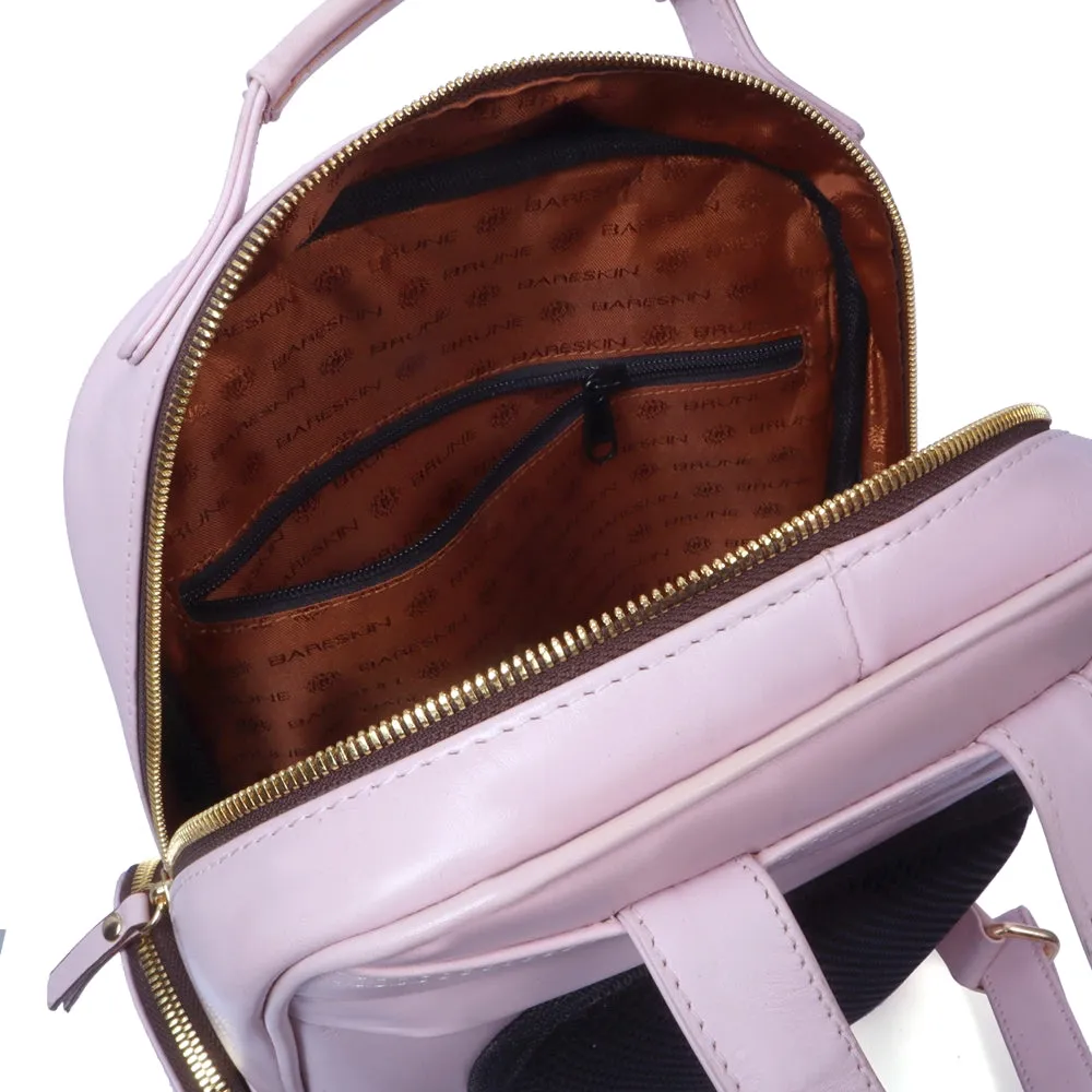 Classic Small Girlish Backpack In Light Pink Leather