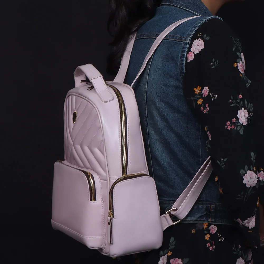 Classic Small Girlish Backpack In Light Pink Leather