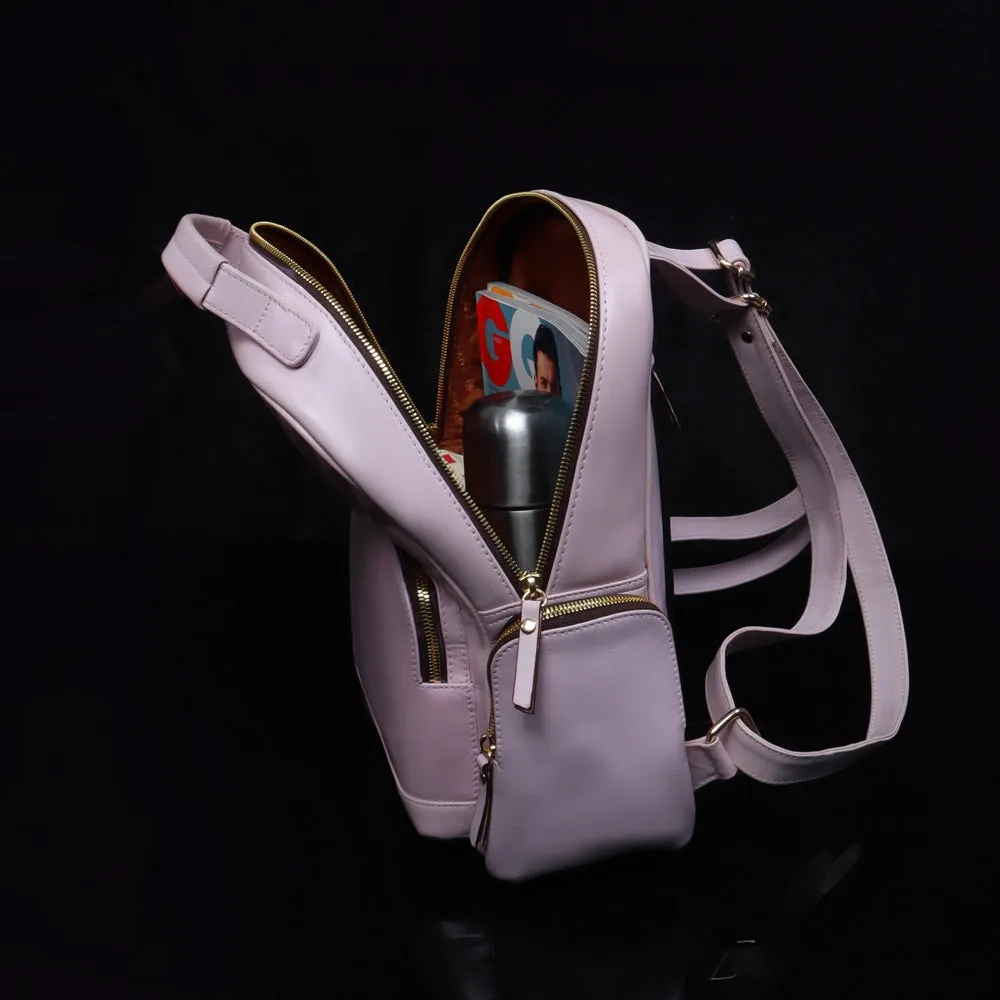 Classic Small Girlish Backpack In Light Pink Leather