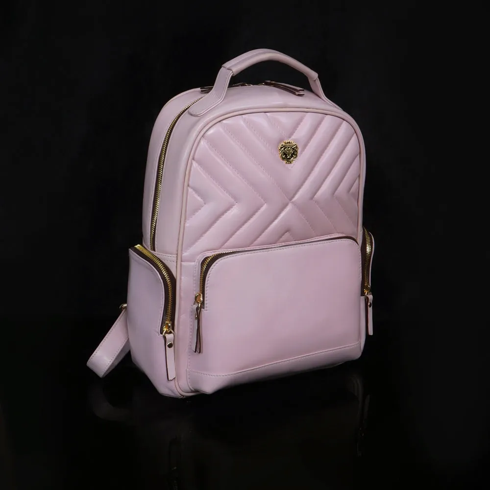 Classic Small Girlish Backpack In Light Pink Leather