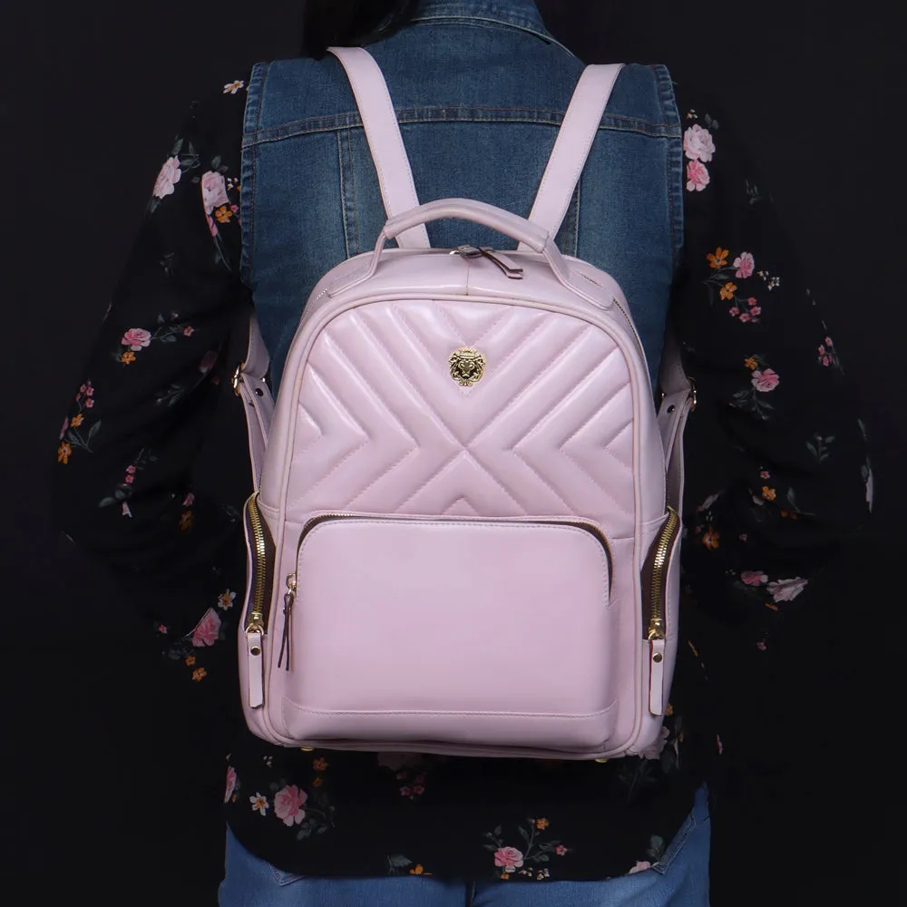 Classic Small Girlish Backpack In Light Pink Leather