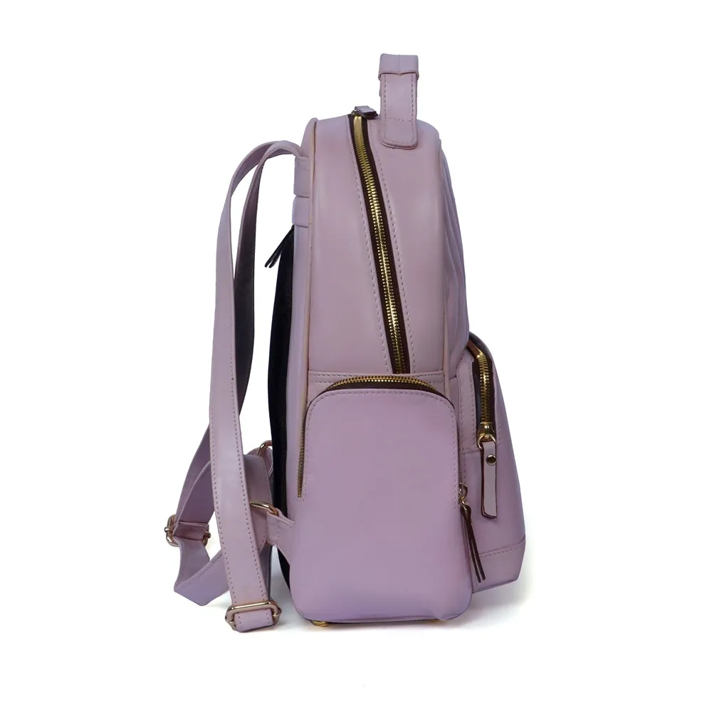 Classic Small Girlish Backpack In Light Pink Leather