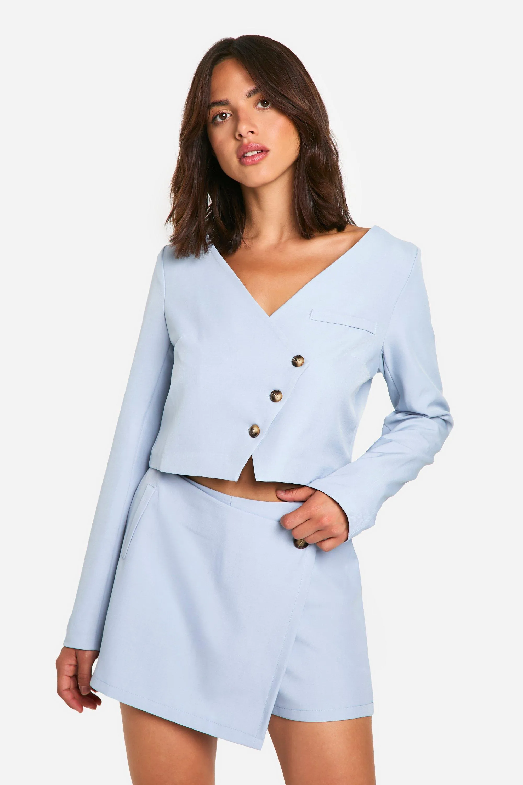 Collarless Oversized Boxy Cropped Blazer