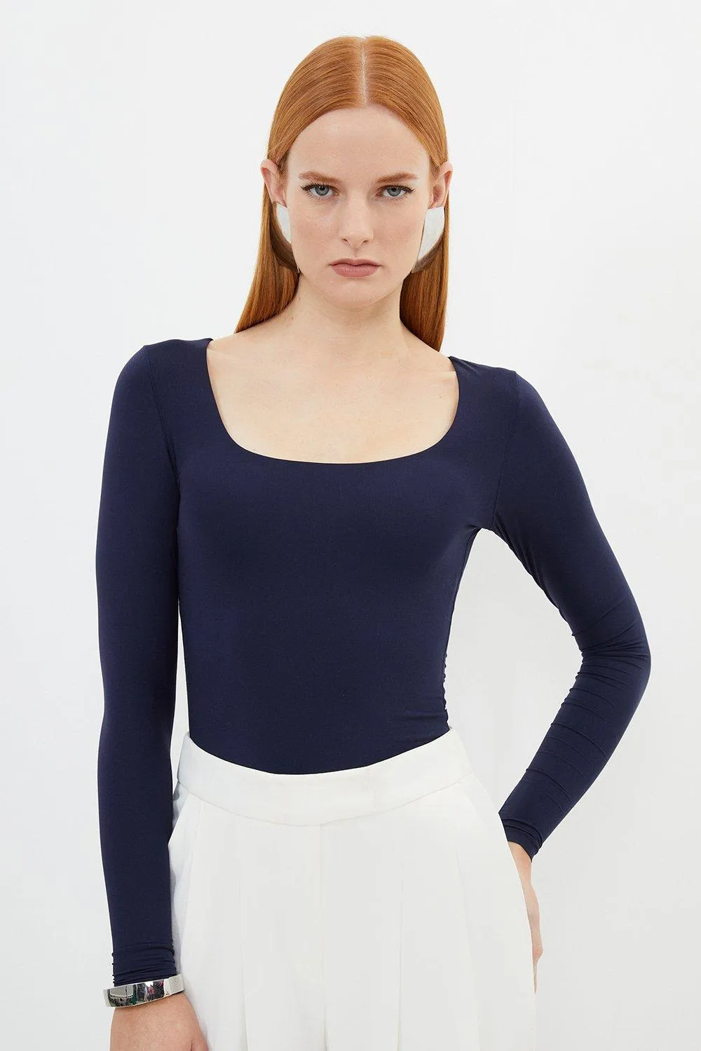 Contour Jersey Square Neck Long Sleeve Top | Karen Millen