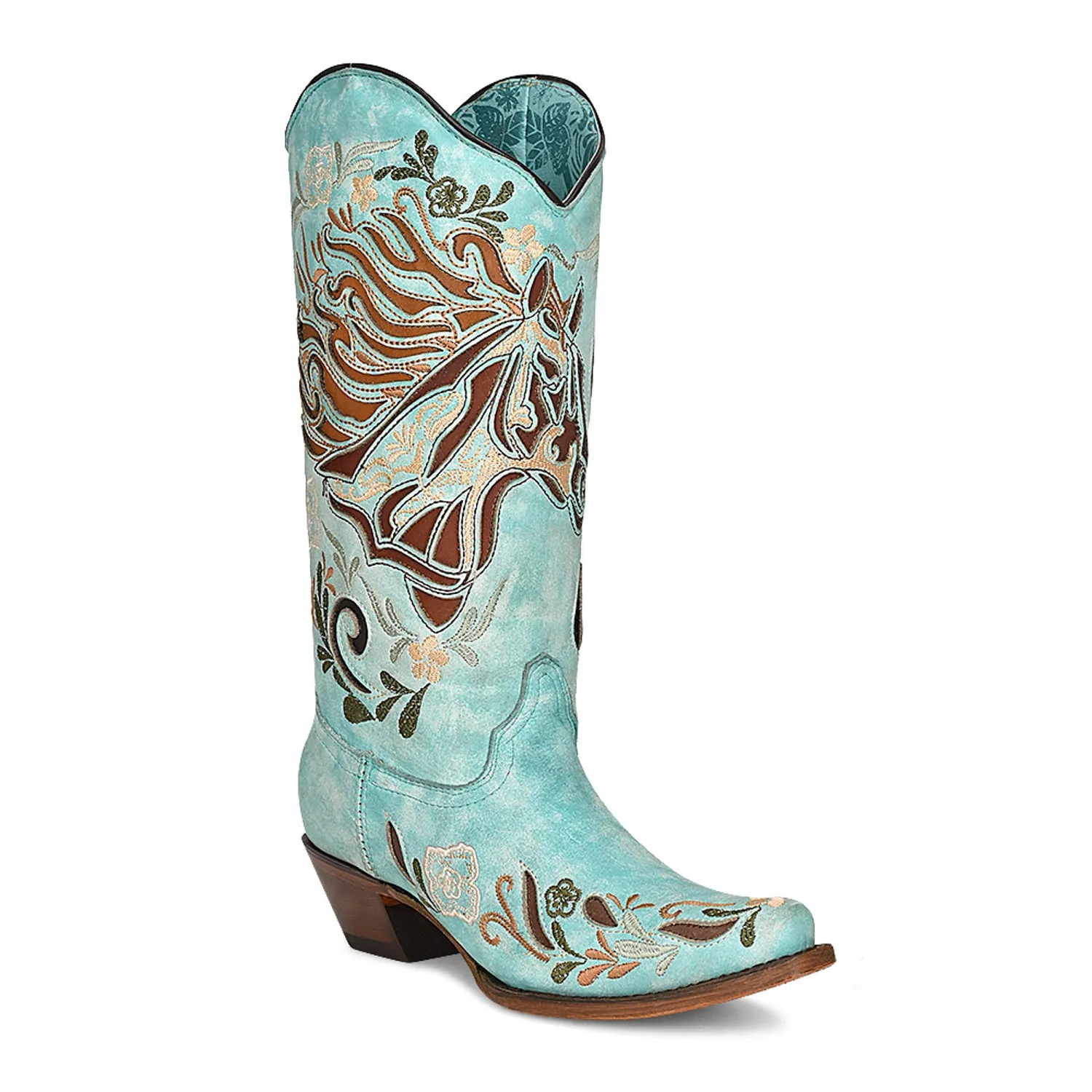 Corral Womens A4372 Aqua Leather Horse Head Cowboy Boots