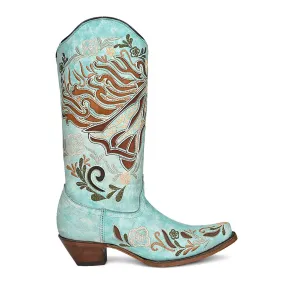 Corral Womens A4372 Aqua Leather Horse Head Cowboy Boots