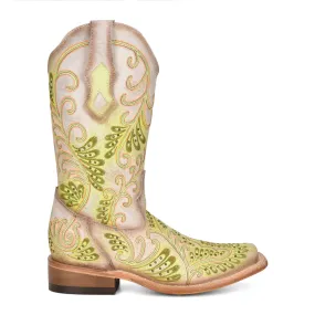 Corral Womens C3967 Green/Neon White Leather Western Cowboy Boots