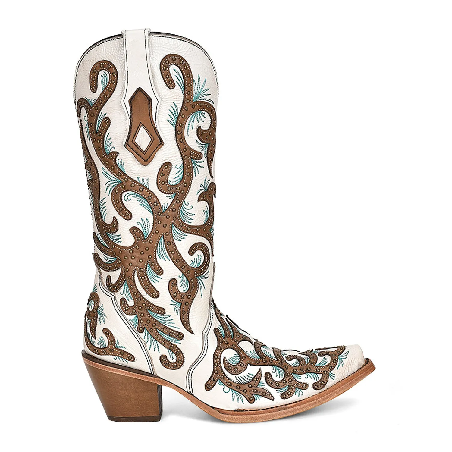 Corral Womens C3981 White Leather Brown Overlay Cowboy Boots