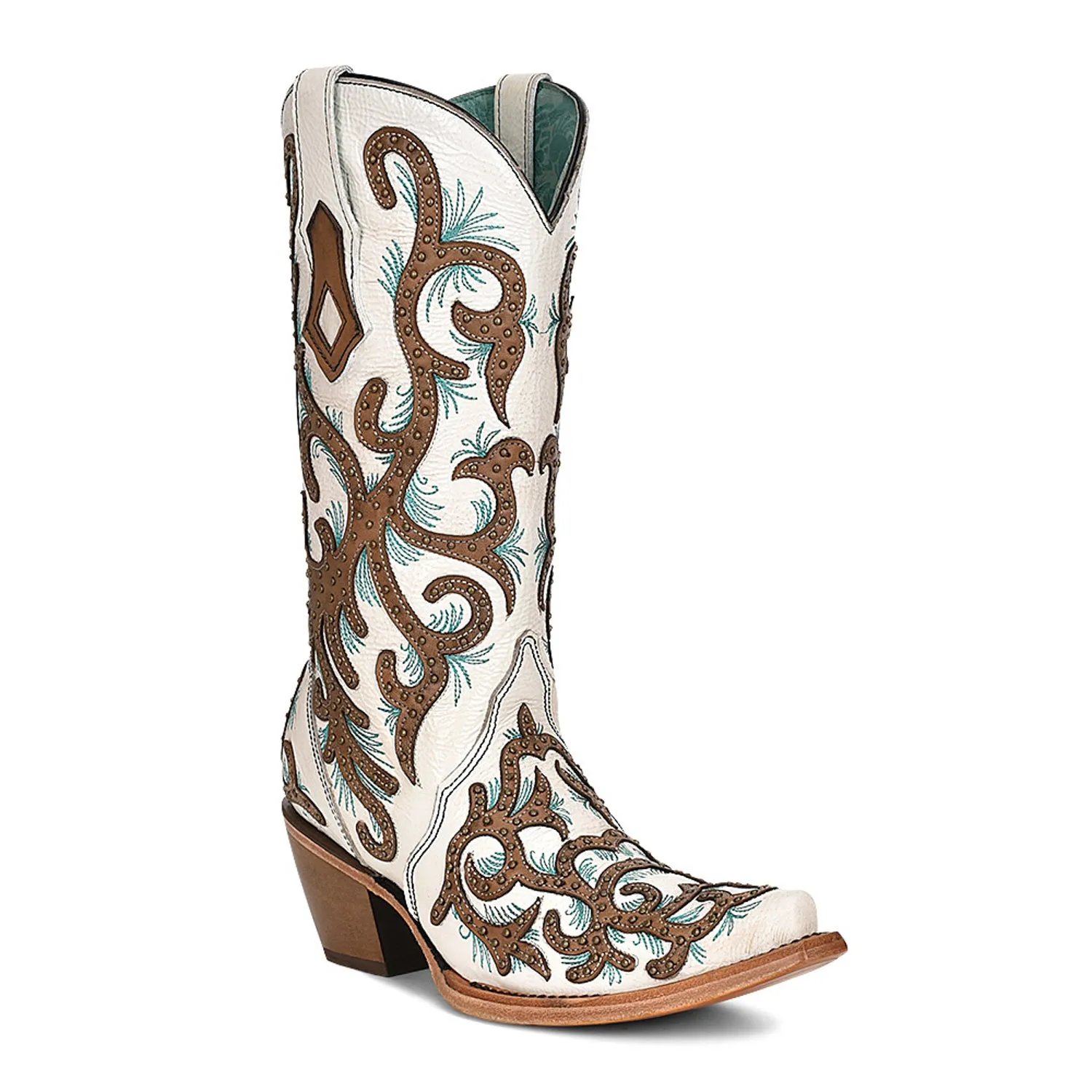 Corral Womens C3981 White Leather Brown Overlay Cowboy Boots