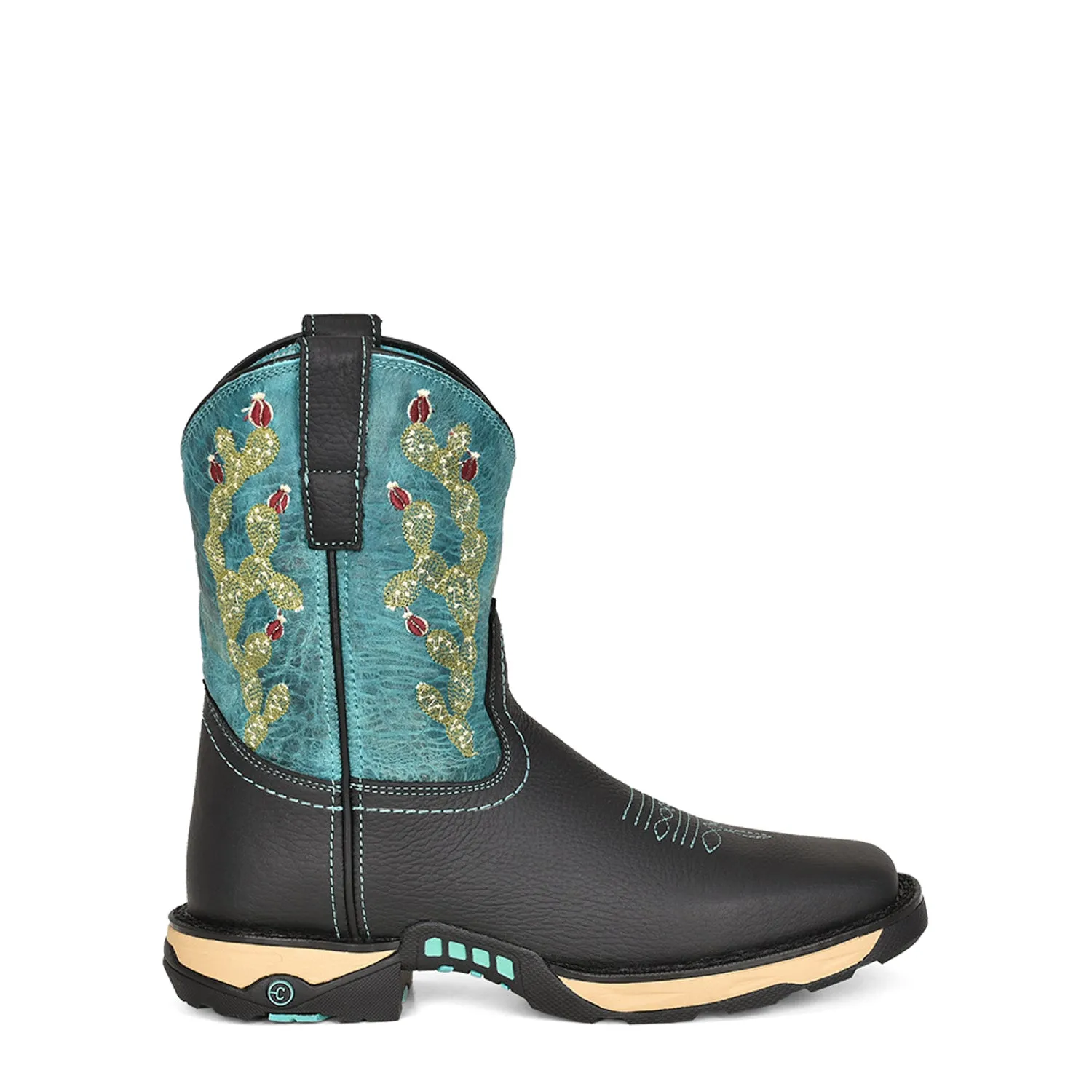 Corral Womens W5004 Turquoise/Black Leather 8.5in Farm and Ranch Cowboy Boots