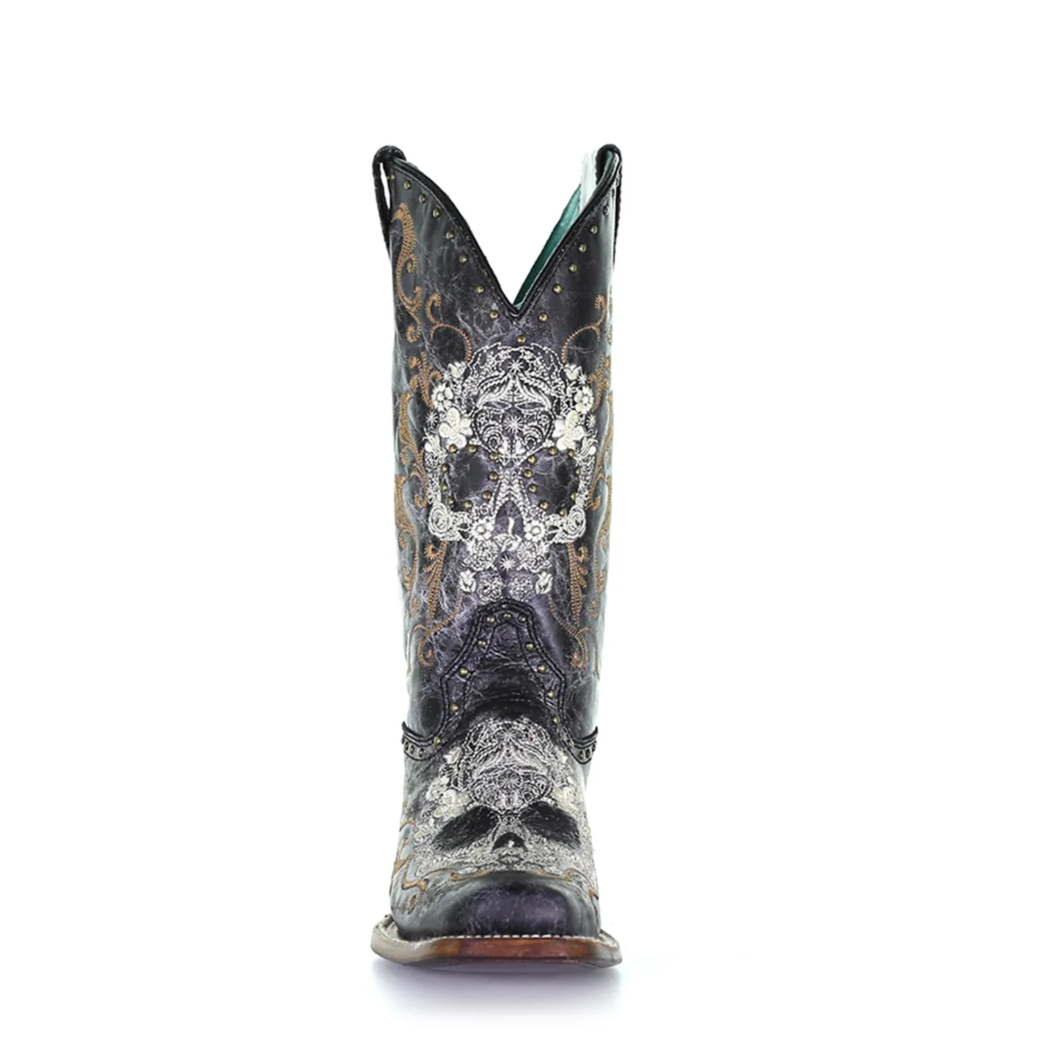 Corral Womens Z5005 Black Leather 12in Sugar Skull Cowboy Boots