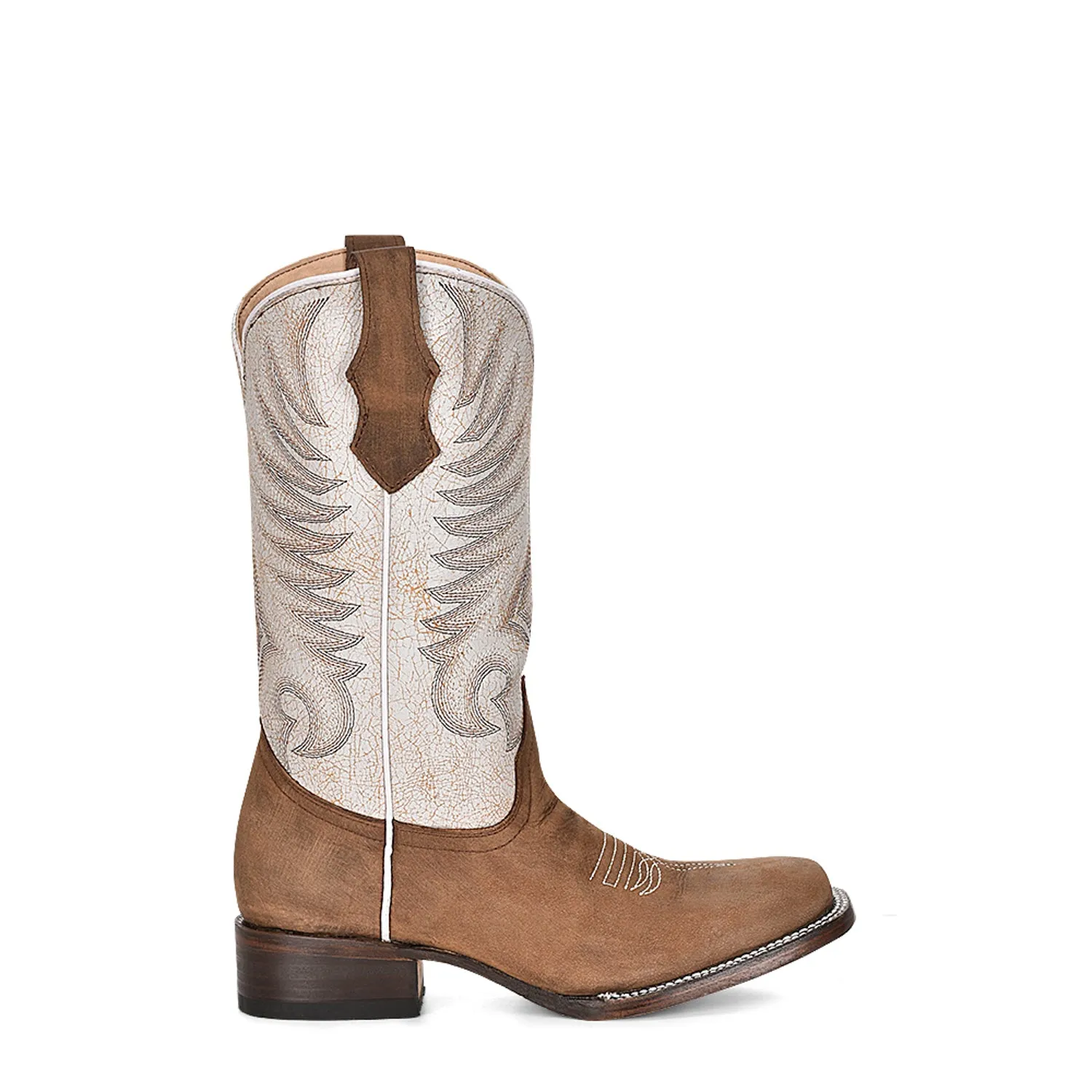 Corral Youth Girls J7128 White/Brown Leather Embroidered Western Cowboy Boots