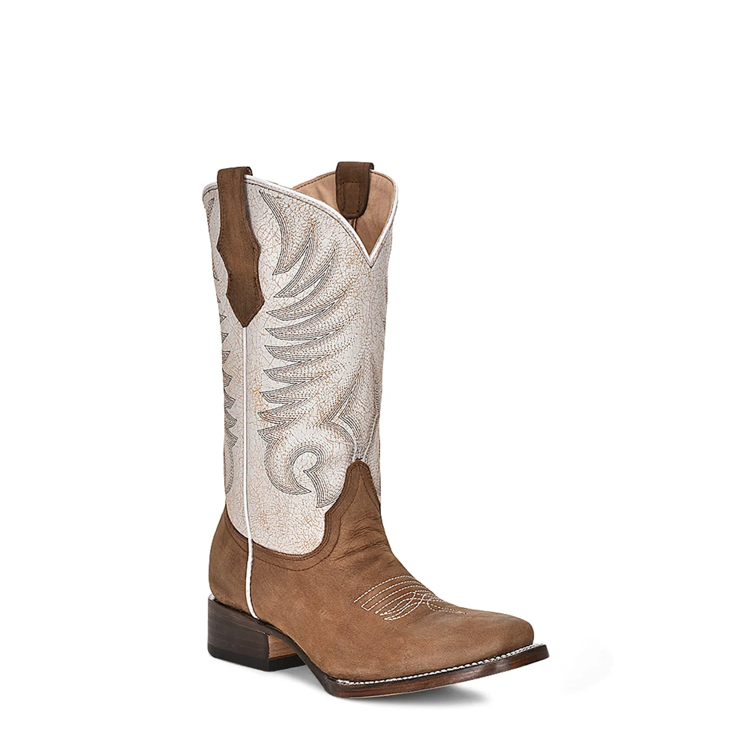 Corral Youth Girls J7128 White/Brown Leather Embroidered Western Cowboy Boots