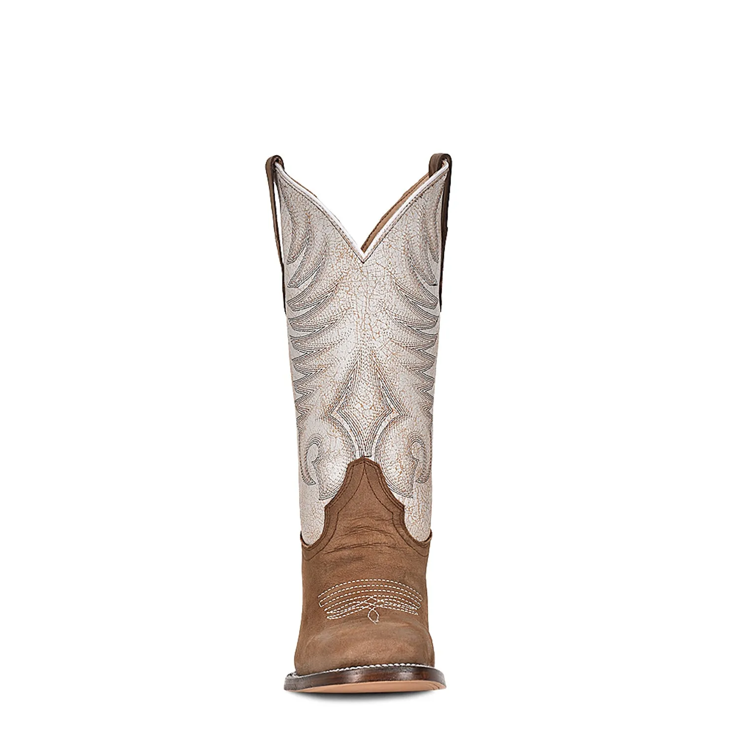 Corral Youth Girls J7128 White/Brown Leather Embroidered Western Cowboy Boots